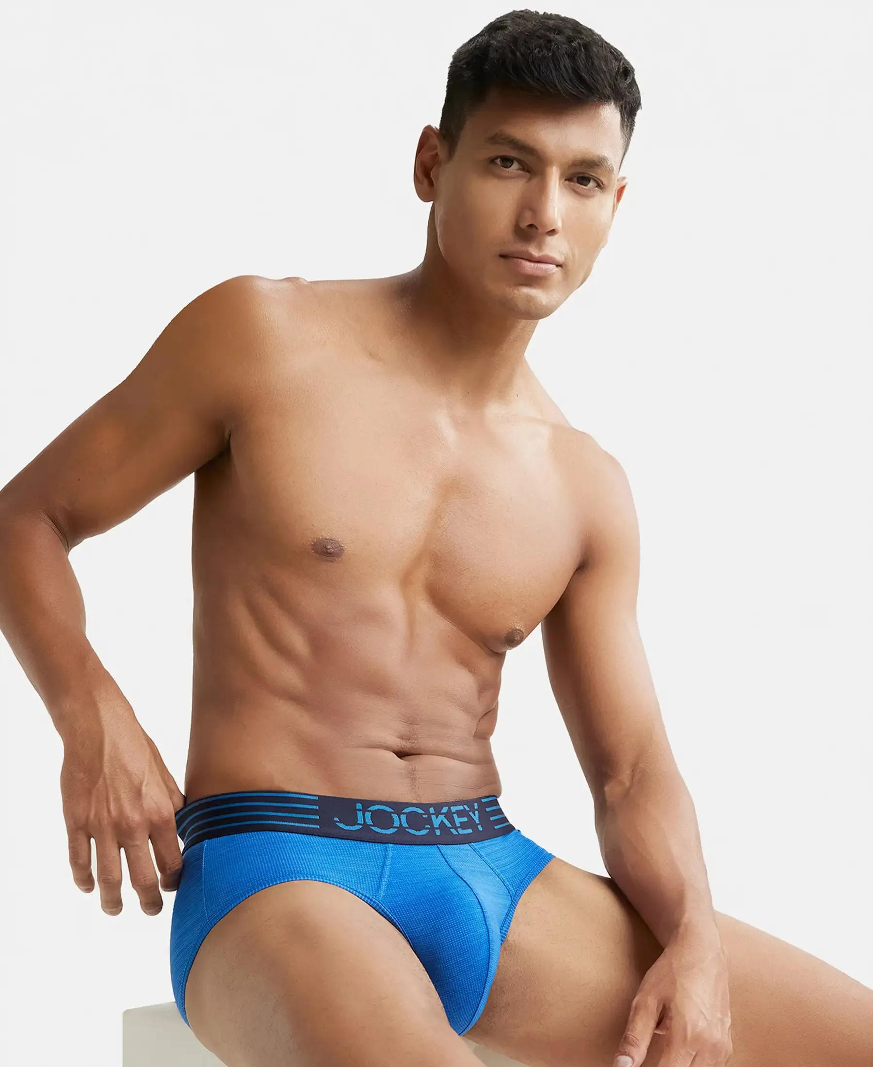 Microfiber Mesh Elastane Stretch Performance Brief with StayDry Technology - Move Blue