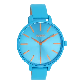Neon blue OOZOO watch with bright blue leather strap - C11182