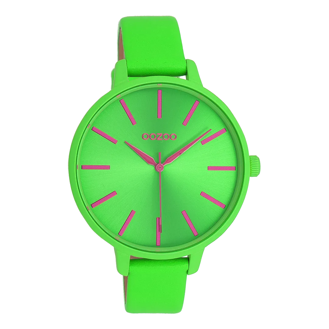 Neon green OOZOO watch with neon green leather strap - C11183