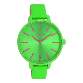 Neon green OOZOO watch with neon green leather strap - C11183
