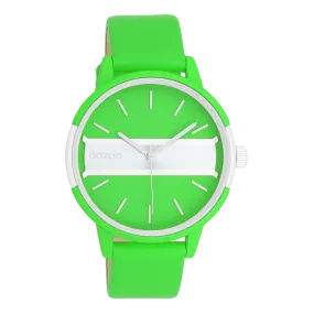 Neon green/gold coloured OOZOO watch with neon green leather strap - C11189