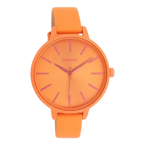 Neon orange OOZOO watch with neon orange leather strap - C11187