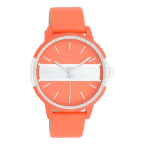 Neon red/gold coloured OOZOO watch with neon orange leather strap - C11190
