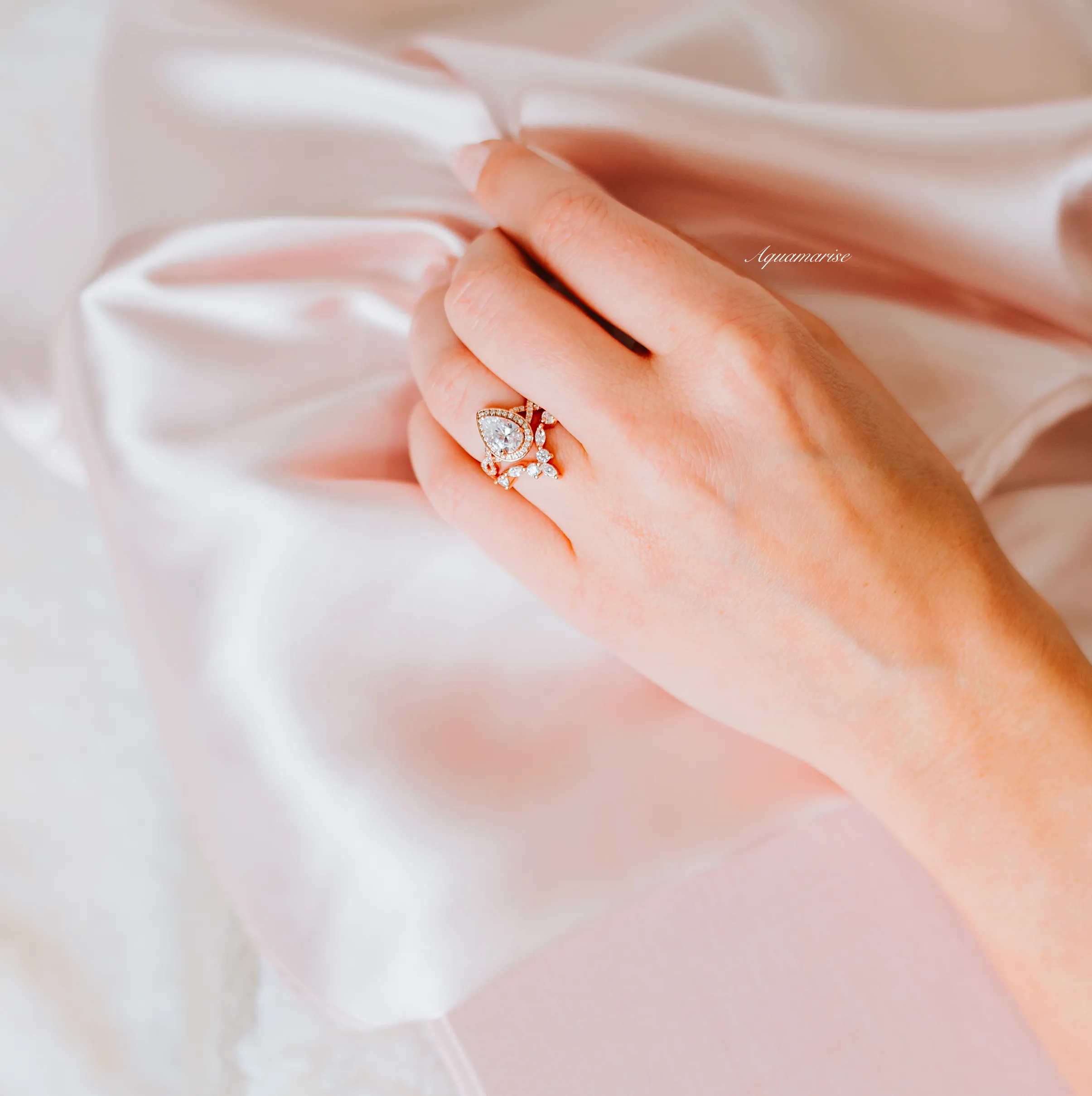 Nouveau Diamond (cz) Engagement Ring Set- 14K Rose Gold Vermeil