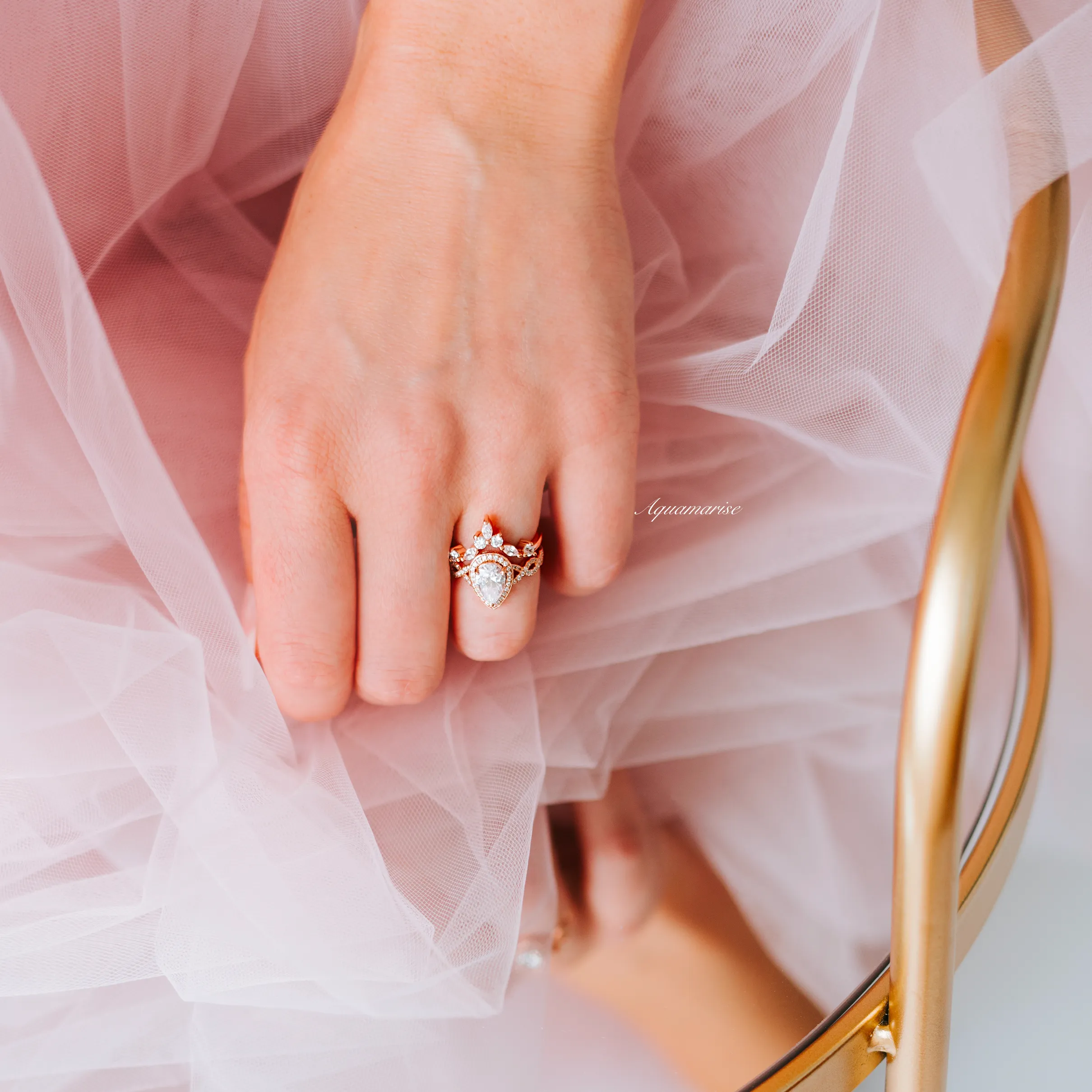 Nouveau Diamond (cz) Engagement Ring Set- 14K Rose Gold Vermeil