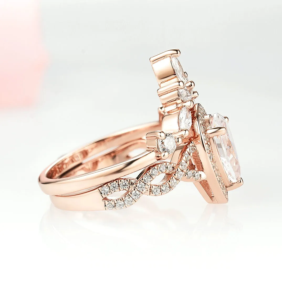 Nouveau Diamond (cz) Engagement Ring Set- 14K Rose Gold Vermeil
