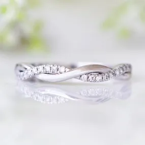 Petite Twisted Vine Diamond Wedding Band- 10K 14K 18K White Gold or Platinum