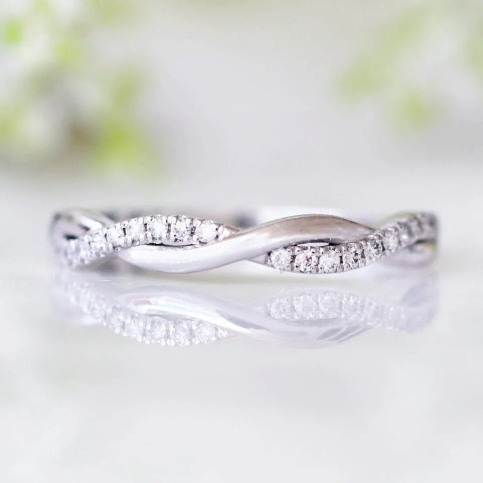 Petite Twisted Vine Diamond Wedding Band- 10K 14K 18K White Gold or Platinum