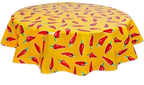 Round Oilcloth Tablecloth in Chili Pepper on Yellow