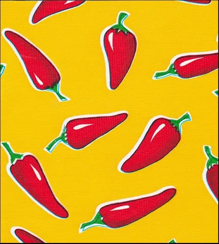 Round Oilcloth Tablecloth in Chili Pepper on Yellow
