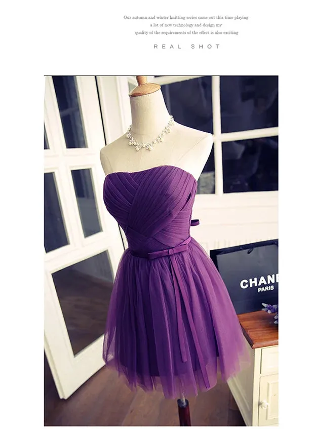 Summer Purple Blue Gray Red Tulle Short Bridesmaid Dresses Princess Banquet Party Ball Performance Prom Dress Formal Gown