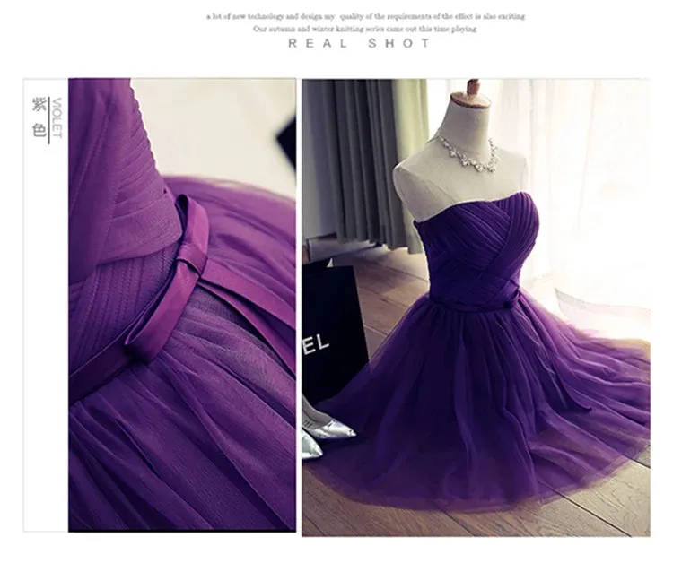 Summer Purple Blue Gray Red Tulle Short Bridesmaid Dresses Princess Banquet Party Ball Performance Prom Dress Formal Gown