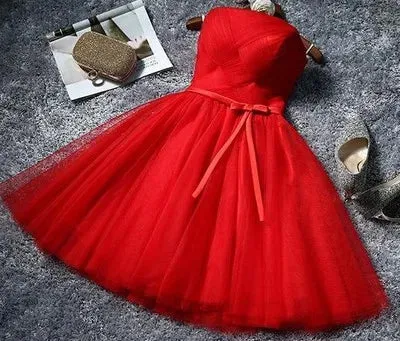 Summer Purple Blue Gray Red Tulle Short Bridesmaid Dresses Princess Banquet Party Ball Performance Prom Dress Formal Gown