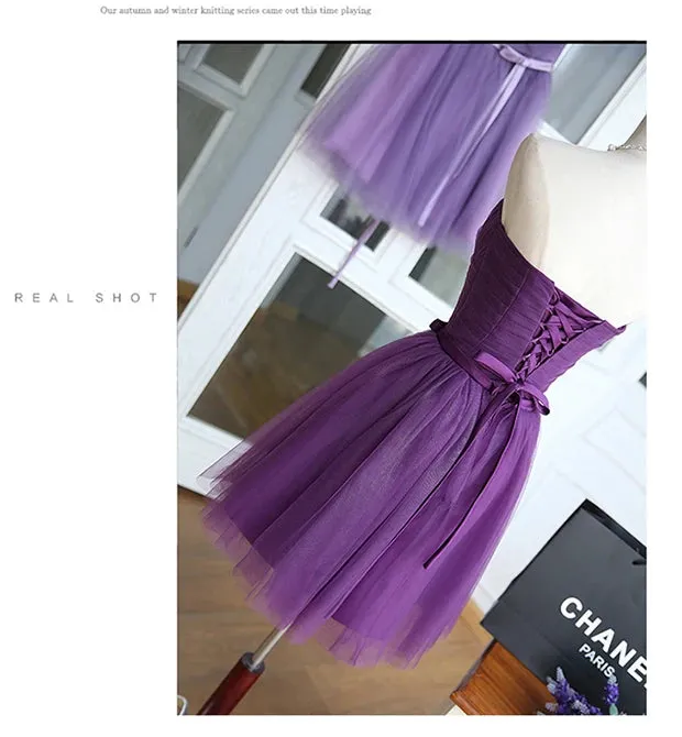 Summer Purple Blue Gray Red Tulle Short Bridesmaid Dresses Princess Banquet Party Ball Performance Prom Dress Formal Gown