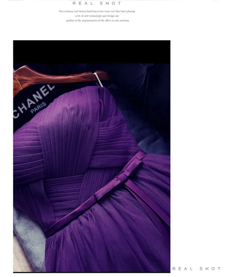 Summer Purple Blue Gray Red Tulle Short Bridesmaid Dresses Princess Banquet Party Ball Performance Prom Dress Formal Gown