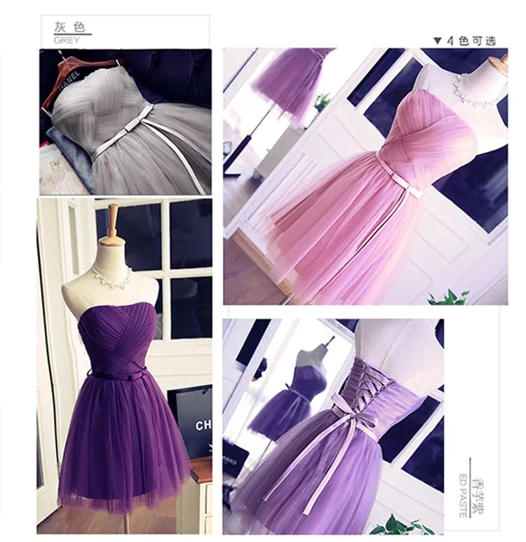 Summer Purple Blue Gray Red Tulle Short Bridesmaid Dresses Princess Banquet Party Ball Performance Prom Dress Formal Gown