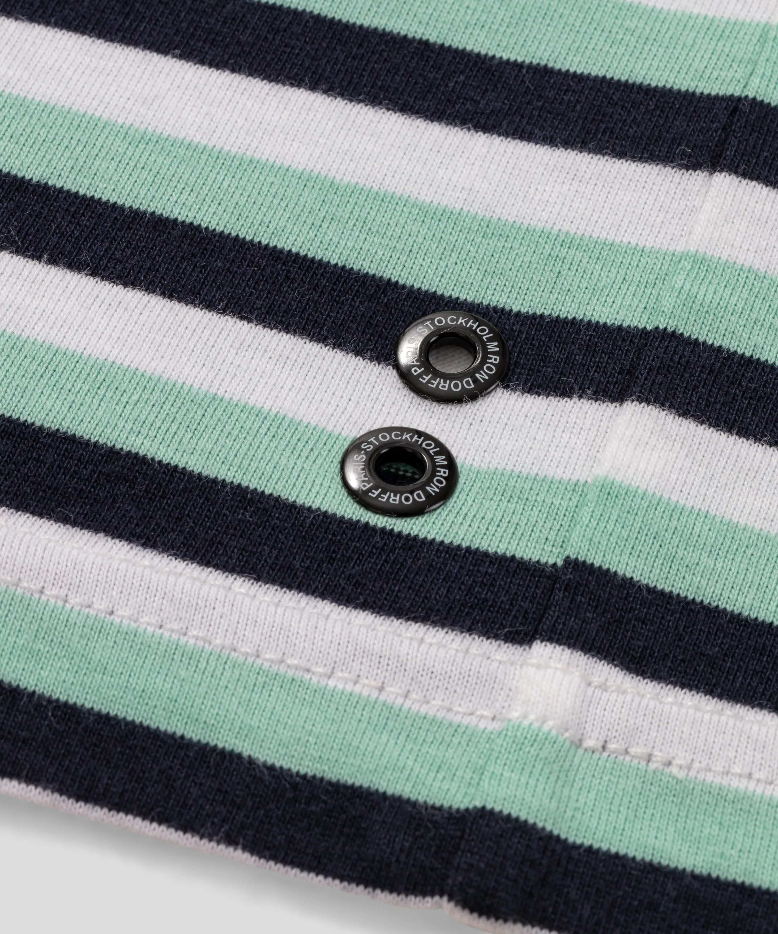T-Shirt Eyelet Edition w. Tricolor Stripes: Grass Green/Navy/White