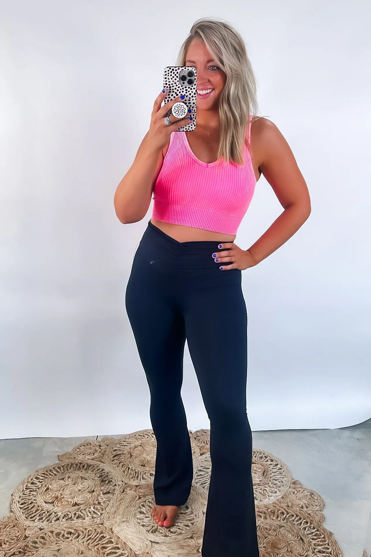 When and Where Reversible Ribbed Cropped Tank in Neon Coral Fuchsia