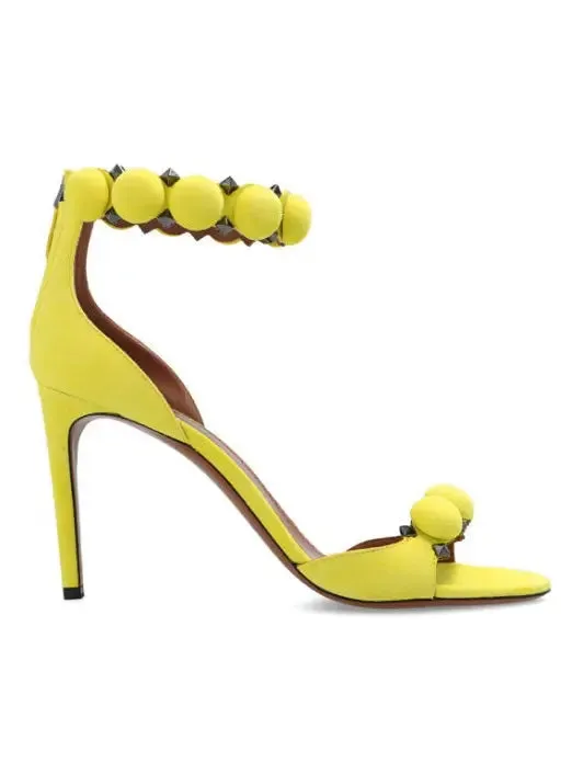 Women’s Bobble High-Heel Sandals in Yellow Suede
