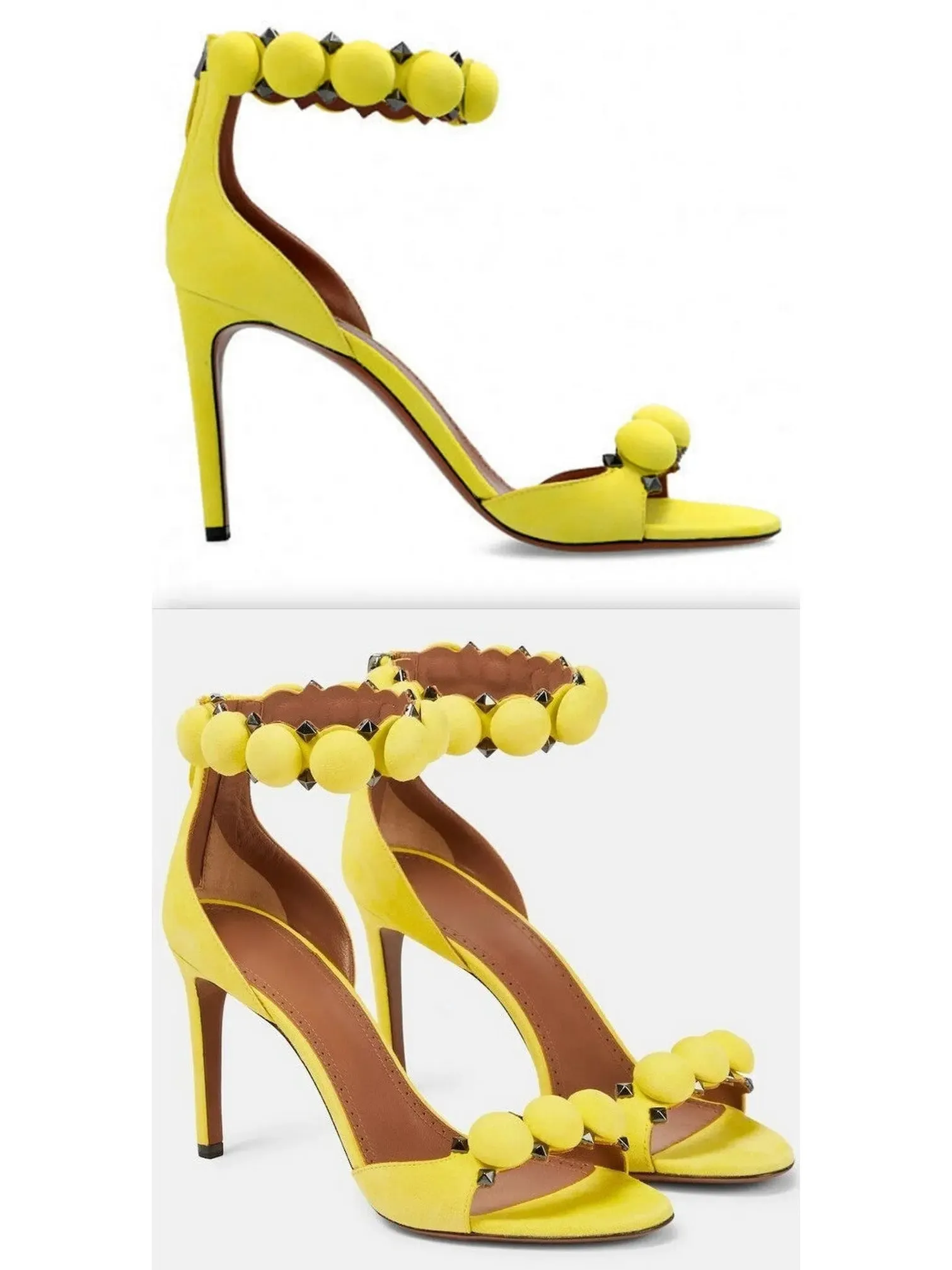Women’s Bobble High-Heel Sandals in Yellow Suede