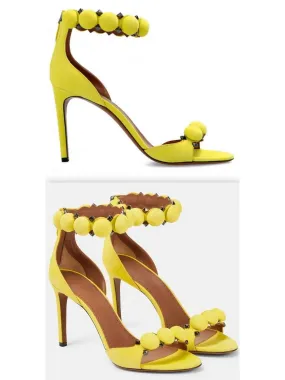 Women’s Bobble High-Heel Sandals in Yellow Suede