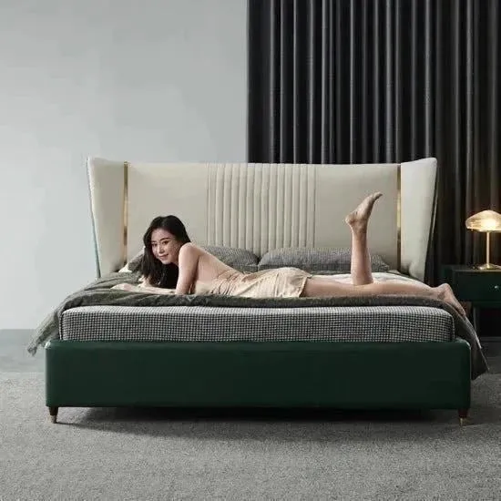 Yollo Upholstered Luxury Bed With Storage In Green Leatherette