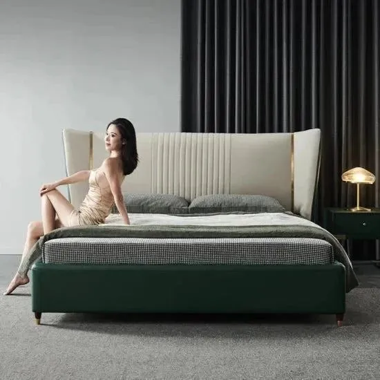 Yollo Upholstered Luxury Bed With Storage In Green Leatherette