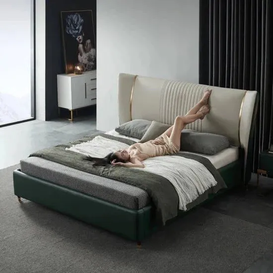 Yollo Upholstered Luxury Bed With Storage In Green Leatherette